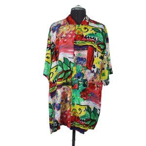 Jams World vintage men's colorful floral abstract Surf Line Hawaiian shirt XL‎